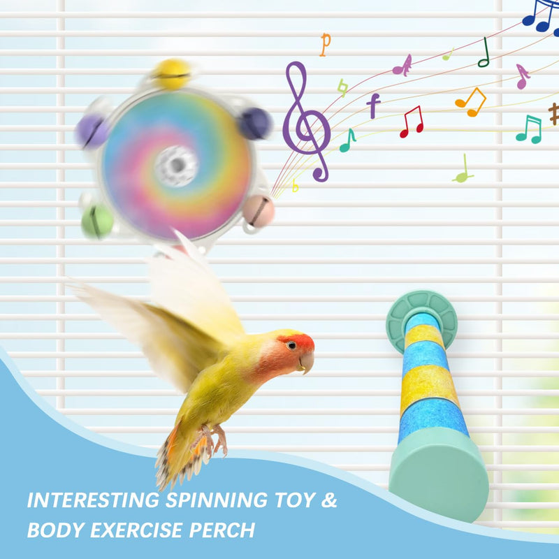 La La Pet Spinning Parrot Wheel with Bells 360°Rotating Parakeet Roller Toy Rough-Surfaced Perch Stand Bird Enrichment Toys for Macaw Budgies Cockatiels Lovebirds Conures - PawsPlanet Australia