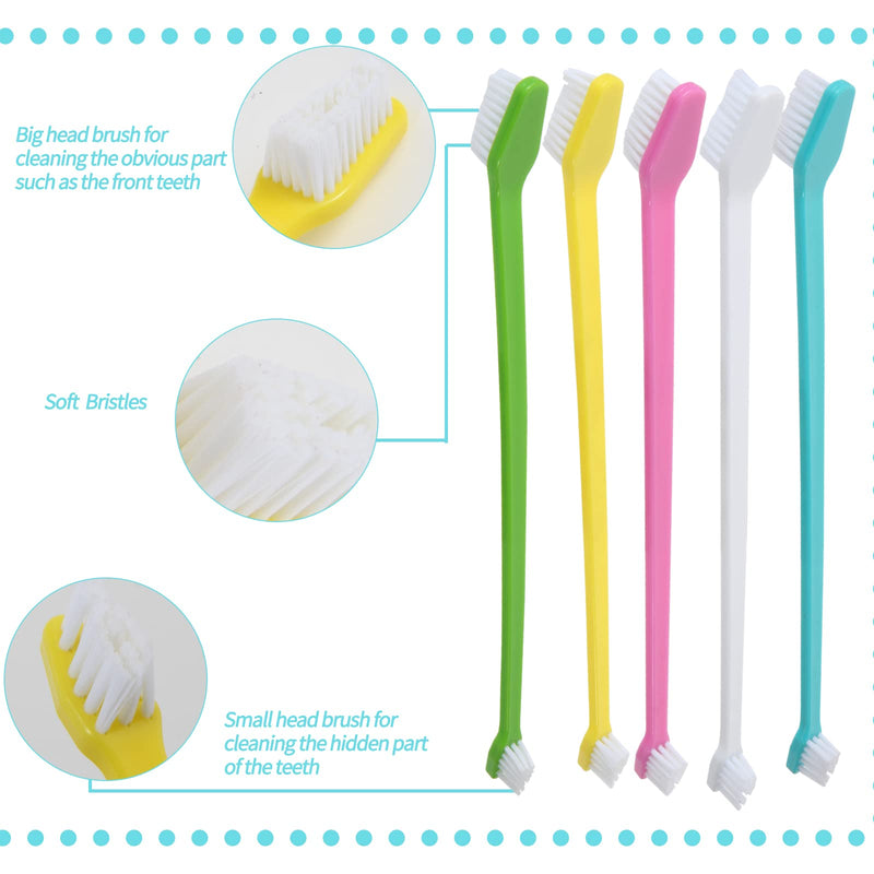 Newday 50 Pack Dual Ended Long Dog & Cat Toothbrush, Pet Safe Super Soft Bristles for Pet Dog Puppy Kitten Dental & Oral Care Teeth & Gums, Pet toothbrushes in Box, Bulk Individual polybag (Colorful) 50 Pcs-colorful