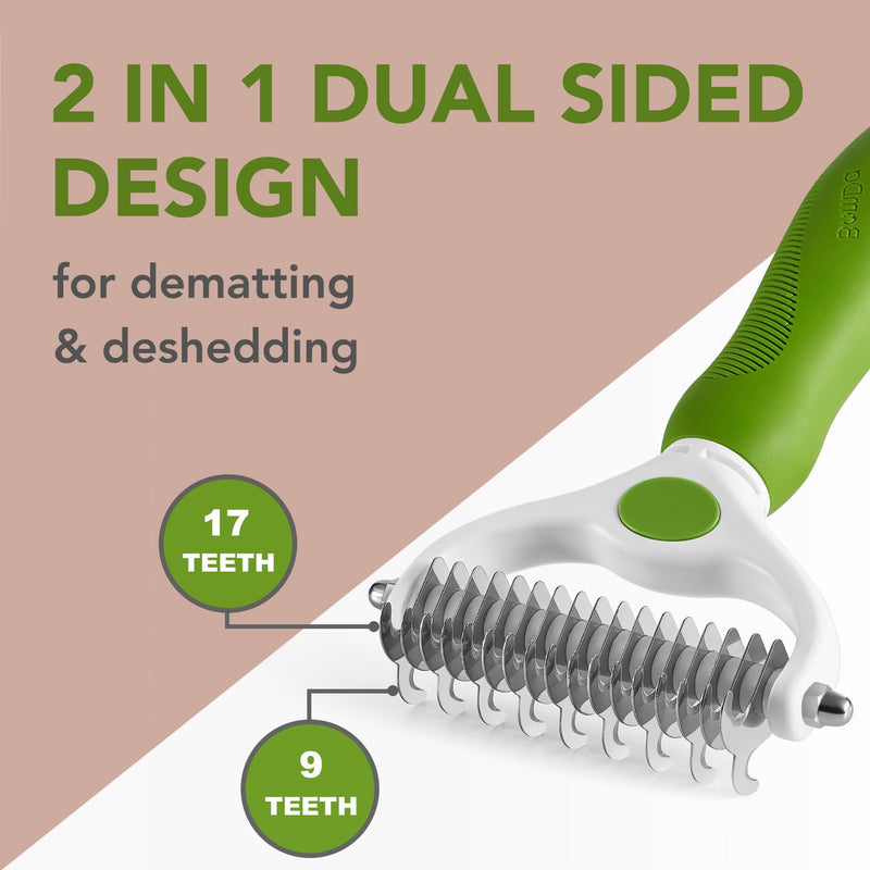 Pet Grooming Brush- Double Sided Dematting and Deshedding Undercoat Rake Brush for Dogs and Cats, Green - PawsPlanet Australia