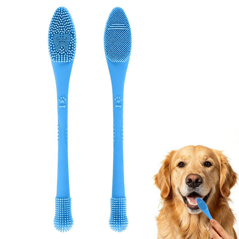 Dog Toothbrush，2-piece Dog Tooth Brushing kit，cat Toothbrush,Food-Grade Silicone Dog Tooth Brush for Cleaning Teeth Suitable for Small，Medium and Large Pets (Blue)