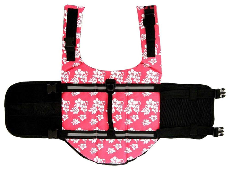 ChezAbbey Dog Life Jacket Adjustable Dog Lifevest Swimsuit Safety Vest Apparel Lifesaver Coat for Small Large Cats Puppy Kitty with Handle Reflective for Swimming and Boating Pink Flower M A-Pink Flower M:17-24 inch(Ribcage Girth) - PawsPlanet Australia