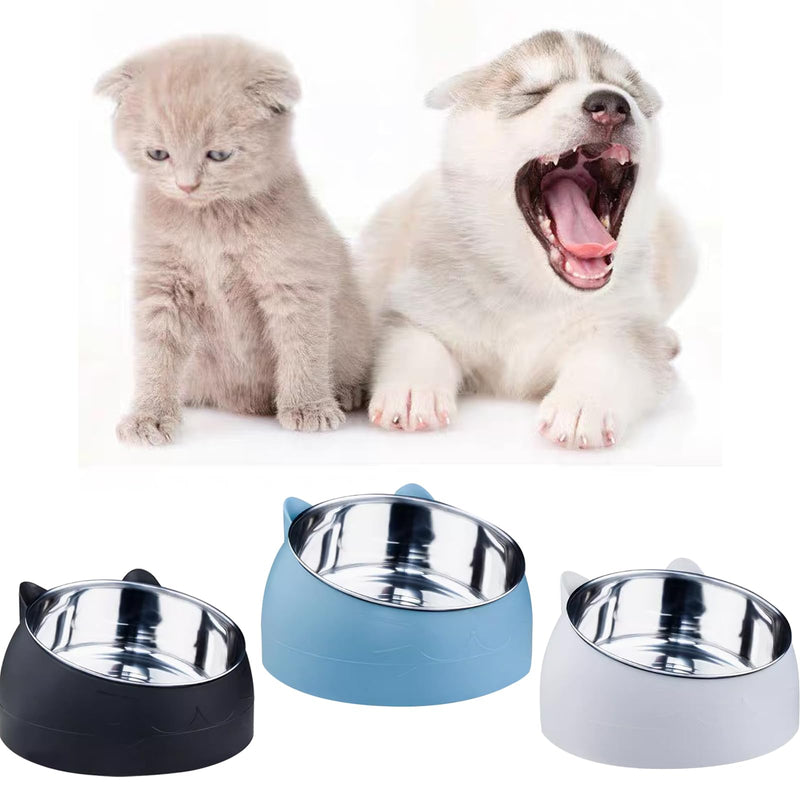 Stainless Steel 3-Piece 15° Inclined Cat & Dog Feeding Bowl Set, 400ml Capacity Each, Modern Design for Cats, Kittens & Small Dogs