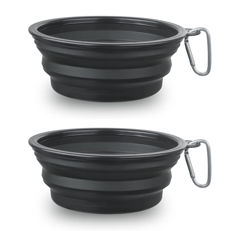 Dog Bowl Pet Collapsible Bowls, 2 Pack Collapsible Dog Water Bowls for Cats Dogs, Portable Pet Feeding Watering Dish for Walking Parking Traveling with 2 Carabiners (Large, Black+Black) Large