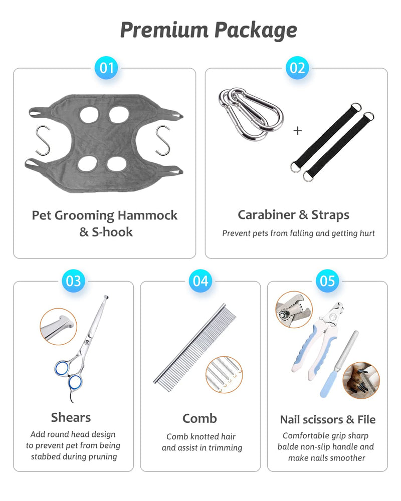 Dog Grooming Harness, Multifunctional Cats and Dogs Grooming Hammock, Pet Beauty Assistant, Nail Scissors/Nail Trimmer/Round Head Scissors (Medium grey) Medium - PawsPlanet Australia