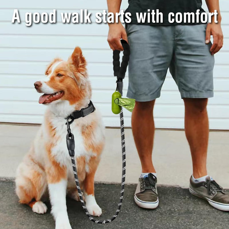 COOYOO Dog Leash 6 FT Heavy Duty - Comfortable Padded Handle - 1/2 inch Reflective Dog Leash for Medium Large Dogs with Poo Bag Dispenser 1/2"x 6 FT (18~120 lbs.) 1 Pack E-Black - PawsPlanet Australia