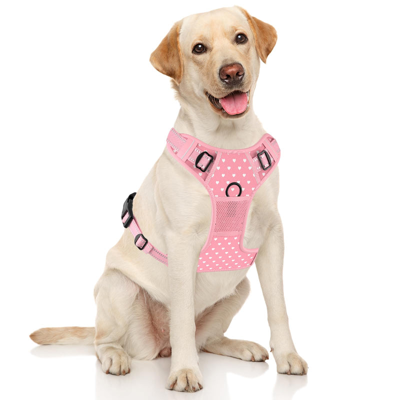 Rnivvi No Pull Dog Harness, Cute Reflective Medium Sized Puppy Kitten Harness, Adjustable Soft Padded Vest for Medium Dogs, Heavy Duty Pet Vest with Easy Control Handle for Walking, Pink Hearts - PawsPlanet Australia