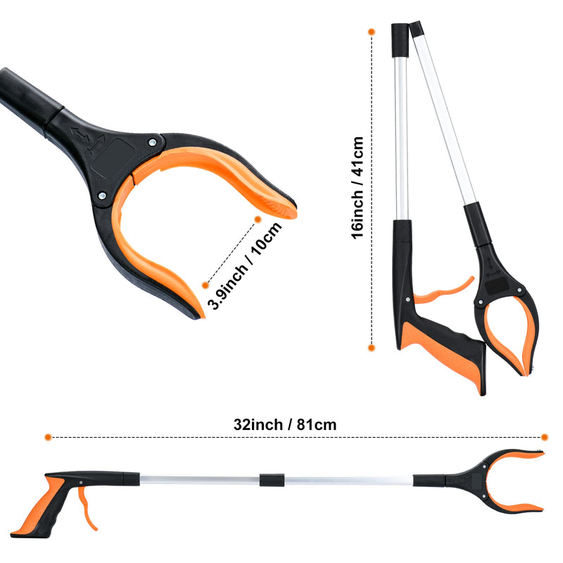 2-Pack Grabber Reacher Tool,32 Inch Extra Long Foldable Pick Up Stick with Strong Grip Magnetic,360°Rotating Anti-Slip Jaw,Trash Claw Grabber Tool,Trash Picker Tool for Outdoor & Indoor (Orange) Orange - PawsPlanet Australia