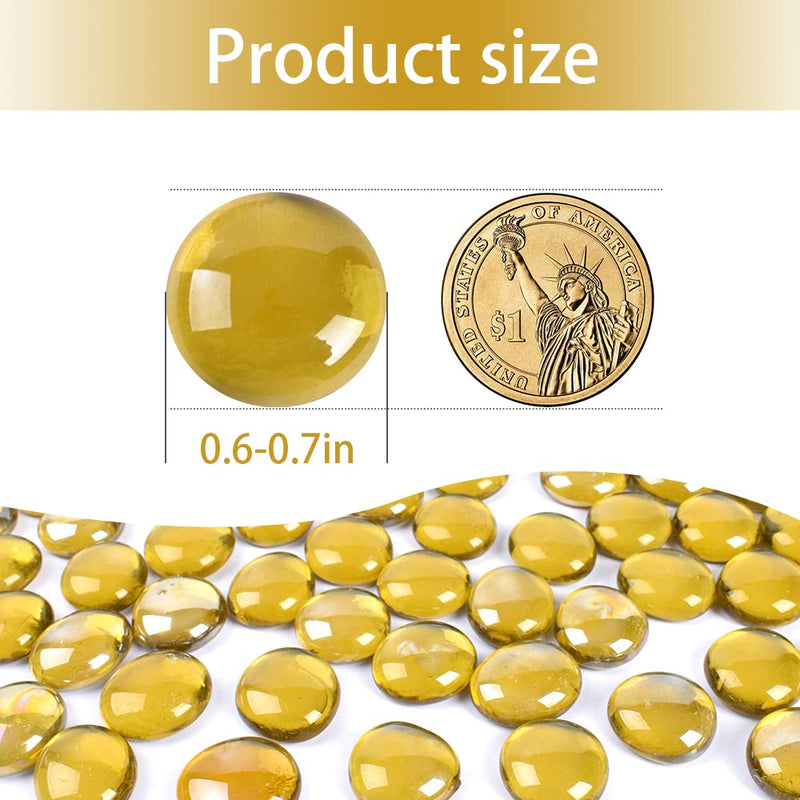 HUIANER Flat Glass Marbles 1lb, 100PCS Yellow Flat Gems Glass Beads for Vase Filler Garden Aquarium Tank Pebbles Table Floral Decoration - PawsPlanet Australia