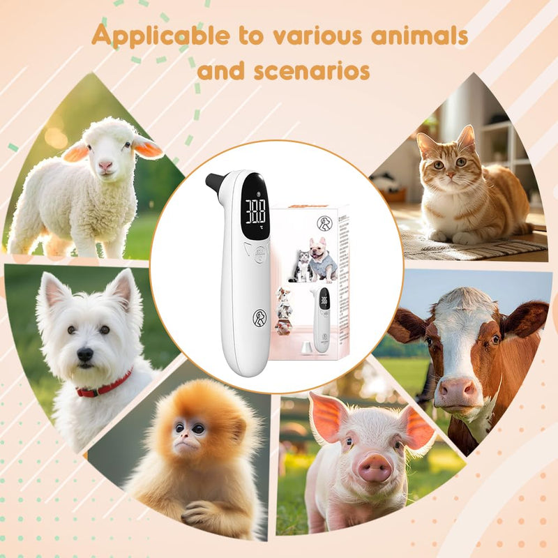 Dog Ear Thermometer, Dog and Cat Fever Thermometer with LED Display, 12.8 * 3.9 cm Portable Ear Thermometer for Dogs, Cats, Cows, Horses and Animals, Fast and Accurate