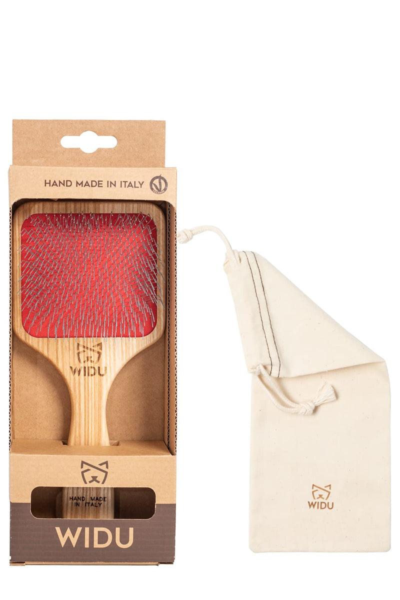 WIDU - Brush for Dogs and Cats, Ideal for Medium and Large Pets with Long Hair, Professional Carder in Ash Wood, Handmade in Italy - 21.5 x 9.4 cm, with 24 mm Long Teeth and 45° Inclination Large brush with long teeth