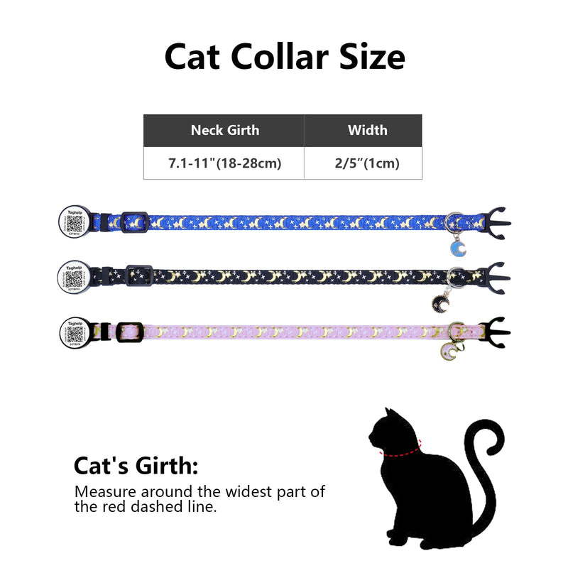 2PCS Breakaway Cat Collars with Moons Stars Cute Kitty Adjustable Safe Kitten Collars with Smart ID QR Code tag,Moon and Star Kitten Safety Collars for Boys & Girls(Black & Purple) Star & Moons - Black & Purple - PawsPlanet Australia