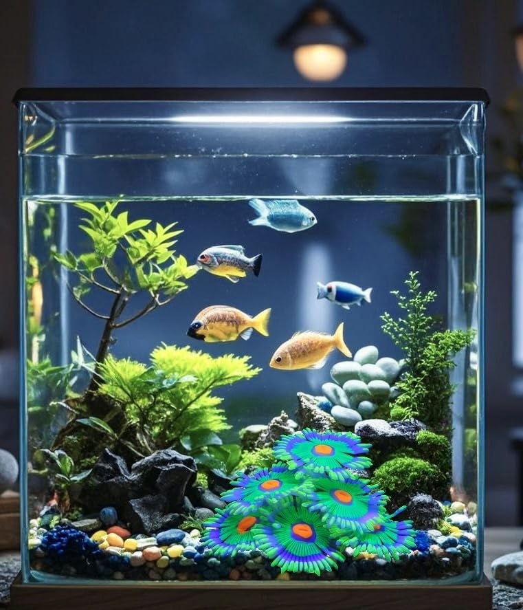 Glowing Effect Fish Tank Aquarium Decorations, Artificial Silicone Plants Ornaments for Fish Tank Landscape Decor Glow in The Dark Soft Anemone for Small Fish Bowl Decor Green - PawsPlanet Australia