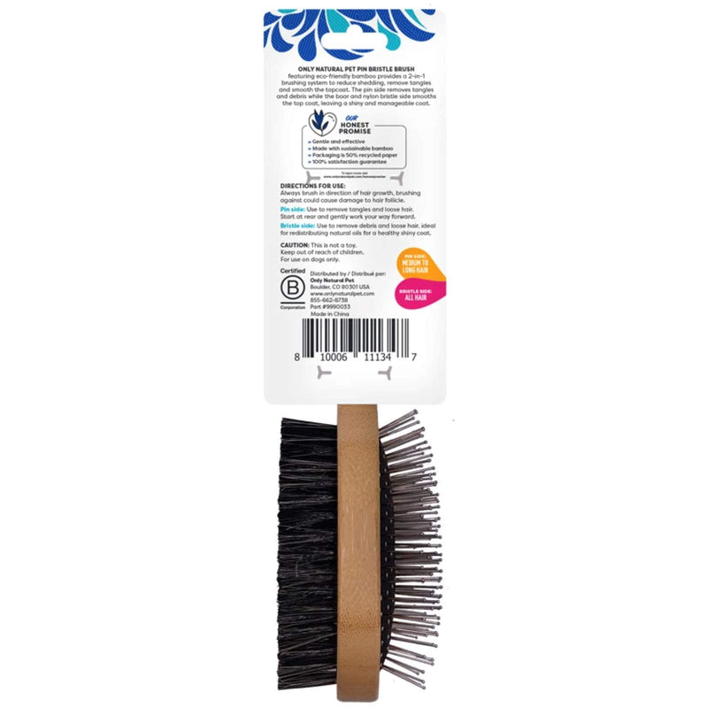 Only Natural Pet Pin & Bristle Brush with Bamboo Handle for Dogs - Double Sided Boar Hair and Nylon Bristles for Grooming, Detangling, and Shedding - Short, Medium or Long Hair - PawsPlanet Australia