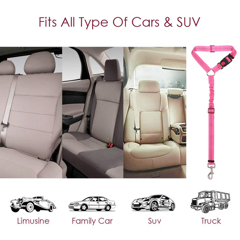 Lukovee Dog Car Seat Belt, 2 Pack Headrest Restraint Seatbelt, Adjustable Pet Safety Leads with Reflective Elastic Bungee for Dog Harness Collar Travel Daily Use (Fluorescent Pink,Headrest) A.Fluorescent Pink Headrest, 2 Pcs - PawsPlanet Australia