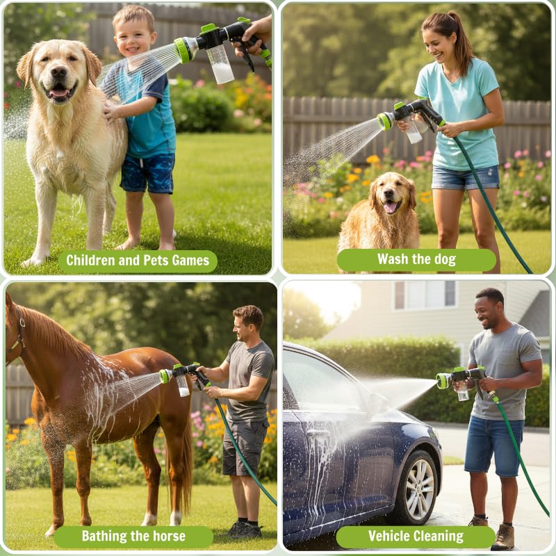 Dog Washing Hose Attachment, 10 Spray Modes and Adjustable Water Pressure Garden Hose Nozzle with Soap Dispenser for Dog Cat Bathing, Also Adopted in Watering Flowers, Car Wash - PawsPlanet Australia