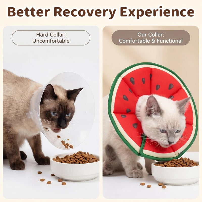 Cat Cone Collar Soft Watermelon Style, Adjustable Anti Lick Recovery Collar for Cats Kittens Small Dogs, Elizabethan Collar Cone of Shame Alternative Melon Pattern