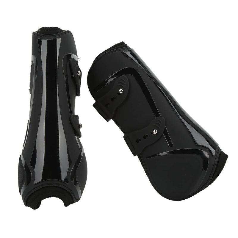 Ymiko Horse Shoes, Horse Boots PU Shell Elastic Neoprene Secure Horse Leg Guard Open Front Boots Splint Boots for Horses for Jumping, Trail Riding, and Turnout black front legs Medium 4.75L