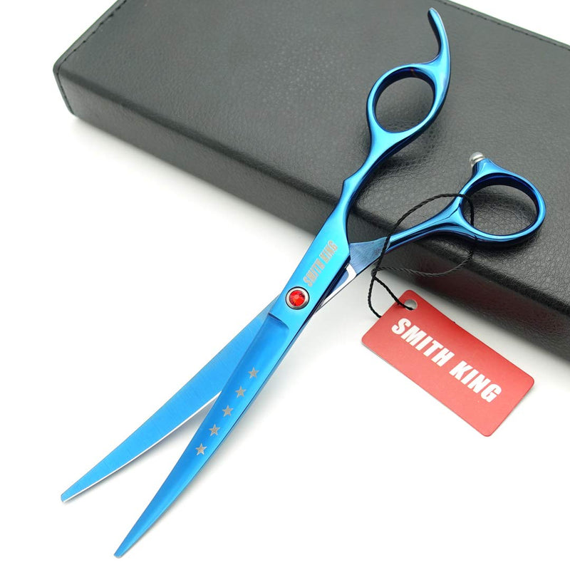 7.0 inches Professional Dog Grooming Scissors Set Straight & thinning & Curved 4pcs in 1 Set (Blue)
