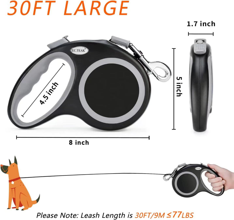 Retractable Dog Leash, 30 FT Dog Walking Leash for Medium Large Dogs up to 77 lbs, Heavy Duty No Tangle, Large 30 FT (30-77 lbs) Black