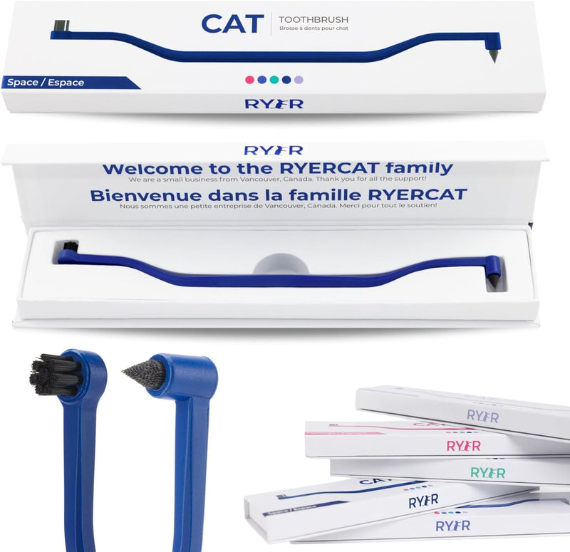 RYERCAT Set of Dual Sided Cat Toothbrushes - Kitten Toothbrush with Micro Head to fit into Kittens Mouth - Cat Dental Care Supplies Pet Toothbrush for Cats (Flamingo Pink and Space Blue) Flamingo Pink and Space Blue