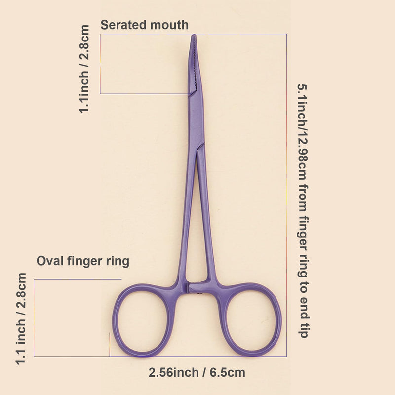 Pets ears/nose hair Puller Straight & Curved full serrated, stainless steel Home Hemostat Locking Forceps, Professional pet grooming tool for cats & dogs 2pcs set （purple） Purple - PawsPlanet Australia