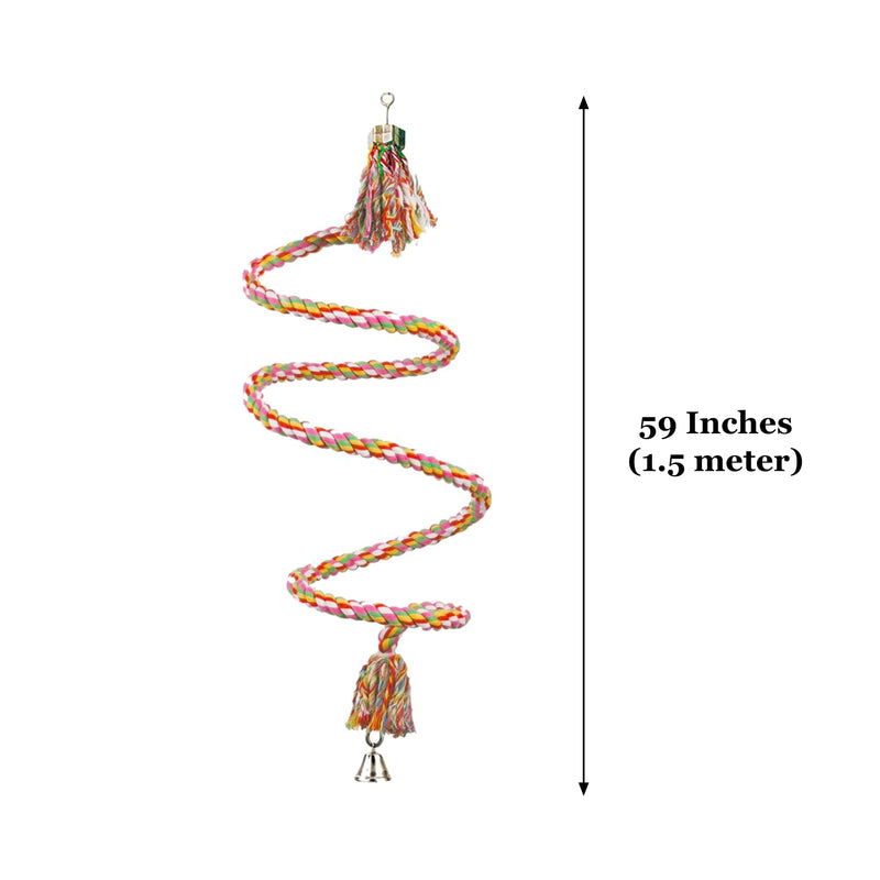 SunGrow Rope Perch for Parrots, 59” Long, Bungee Bird Toy, Brightly Colored Handmade Chew Toy, Spiral Design with Jingling Bell - PawsPlanet Australia