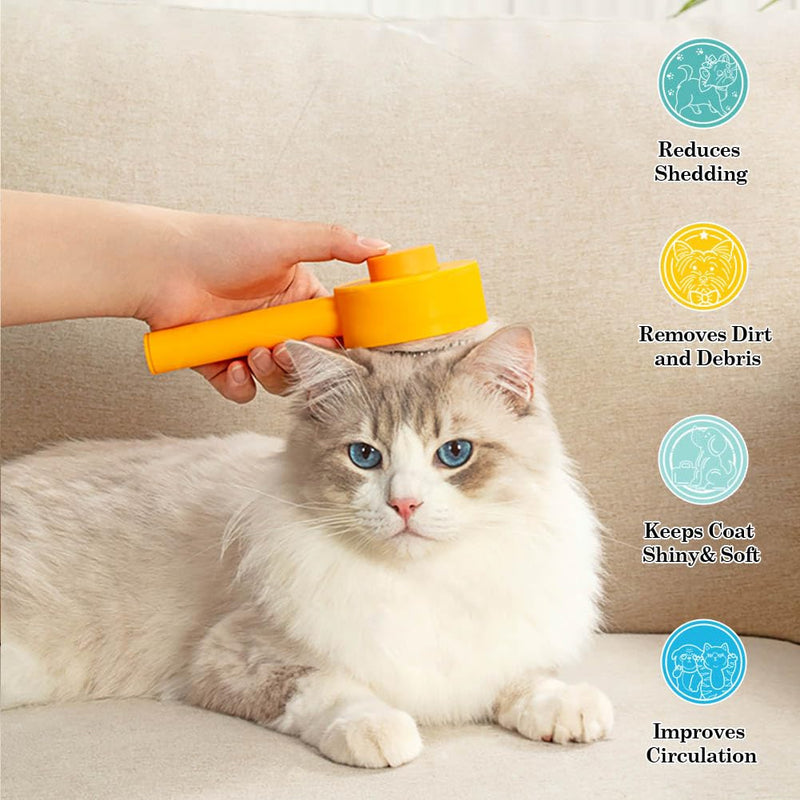Small Cat Brush for Short or Long Haired Cats Dogs Rabbits, Cute Dog Brush with Release Button for Massage and Removes Loose Fur, Pet Grooming Deshedding Brush Orange - PawsPlanet Australia