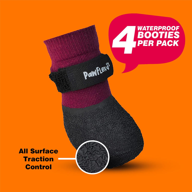 Double Dipped Thick Textured Waterproof Cotton Dog Socks | PawFlex Comfy Pawz Soft Indoor/Outdoor Pet Booties | Non-Slip Silicone Grip at Inner Wrist for No Twisting or Sliding Off| Adjustable Strap Fuchsia Small - PawsPlanet Australia
