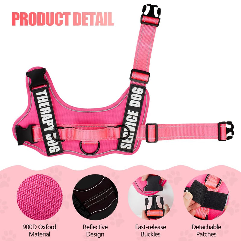 Dog Vest Harness and Leash Set, Animire Reflective Service Dog Vest with 10 Patches, 3 Rings No Choke Pet Vest for Leash Placement, in Training Dog Harness for Small Medium Large Dogs(Hot Pink,S) Small(Chest: 15.5-22 Inch) Hot Pink - PawsPlanet Australia