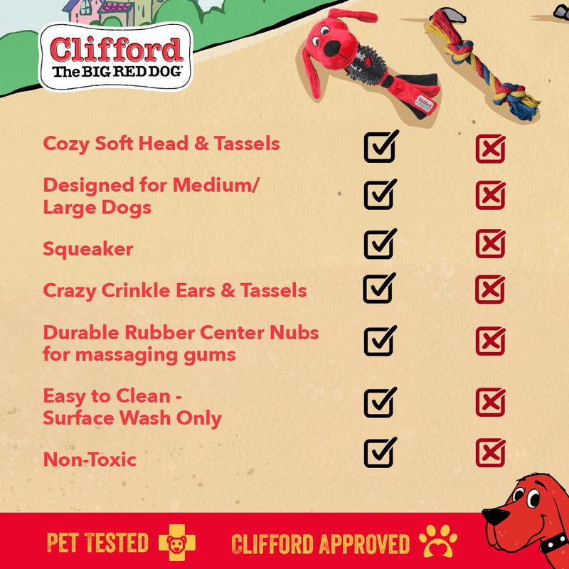 Clifford® Busy Body Ruff 'n Tough Dog Plush Toys for Medium/Large Dogs | 13.25" Plush Soft Dog Toys Rubber for Durable Play | Fetch, Comfort, Dental Health - PawsPlanet Australia