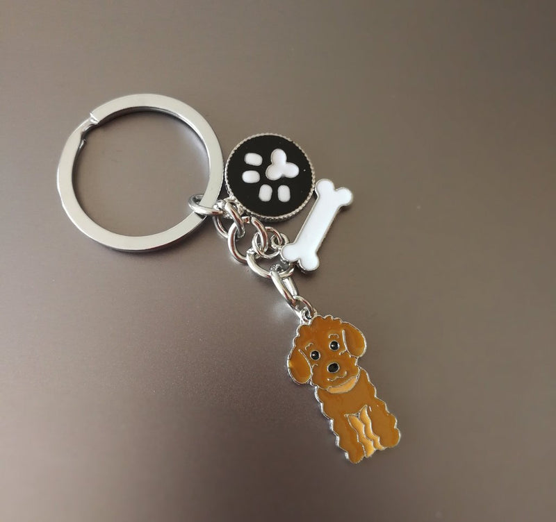 Dog Keychain Ring, Cool Cute Pet Dog Keyring Bag Charm Mini Metal Key Ring Keyfob Brown Poodle - PawsPlanet Australia