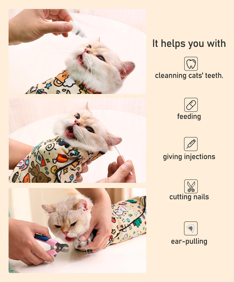30'' Cat Grooming Wrap, Blanket for Cats Pets, Restraint Wrap, Self-Adherent, Anti-Bite, Anti-Scratch, Anti-Escape Calming Wrap for Medicine, Nail Clipping (30 * 30inches，12-20 lbs) (30*30inches,12-20 lbs) Pink Panda - PawsPlanet Australia