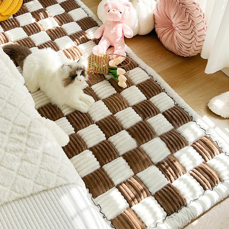 Funny Soft Plaid Couch Cover Mat,Garden Warm and Thick Cotton Couch Mat,Fuzzy Pet Plaid Dog Couch Cover,Cream-Coloured Plush Checkered Couch Cover Pad for Dogs(Grey-17.7x17.7in) Grey 17.7x17.7in/45x45cm - PawsPlanet Australia