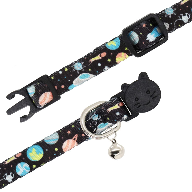 Cat Collar, 2 Pack Breakaway Collar with Bells, Safety Buckle Kitten Collars for Boy and Girl Cats, Star and Moon 7-11''