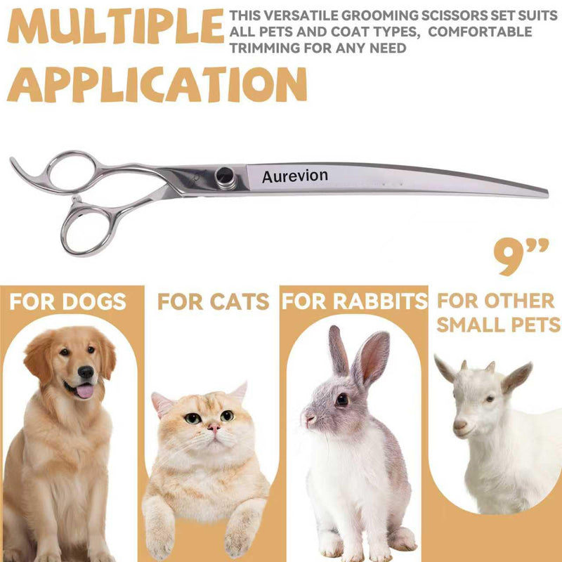 Metal 9 In Curved Grooming Scissors for Dogs and Cats,Aurevion 30-Degree Curves Shears for Hair Cutting with Pet at Home & Outdoor,Lightweight Stainless Steel Clippers for Dog Trimming Face,Paws 9 Inch - PawsPlanet Australia