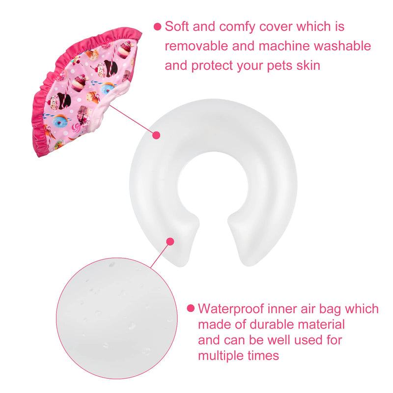 CuteBone Inflatable Cat Cone Collar to Stop Licking After Surgery-Double Adjustable Neck Range P23SO00102S Upgrade-dessert Small