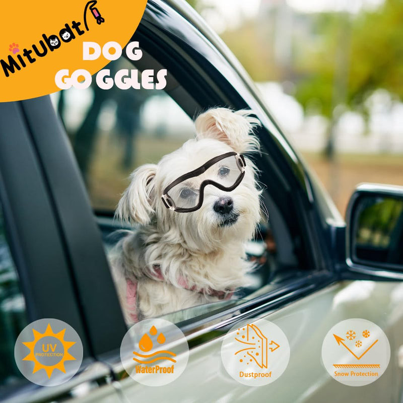 Dog Goggles Small Breed Dog Sunglasses with Adjustable for UV Protection Eyewear Doggy Doggie Puppy Glasses Anti-Fog Wind Dust Snowproof (Black Frame Transparent Lens) Black Frame Transparent Lens