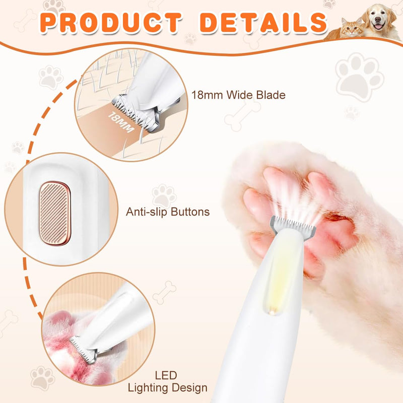 Dog Paw Trimmer, LED Light, Waterproof, Rechargeable, 18mm Blade, Low Noise, Smart Display, For Dogs & Cats - PawsPlanet Australia