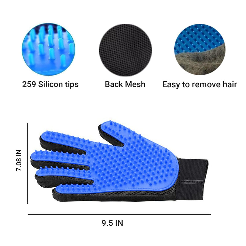 Pet Cleaning Brush Glove Pet grooming Massage gloves Perfect hair remover election commendable Brush Glove, a pair left and right hand, Blue - PawsPlanet Australia