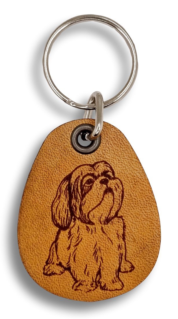 Lhasa Apso - Genuine Leather Keychain - Pet Key Fobs