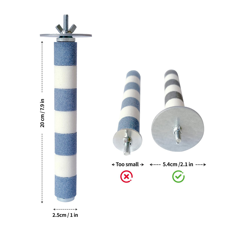 AOTU Bird Perch Rough-surfaced Parrot Perch Bird Stand for Cage– Durable Beak & Claw Trimming Grinding Stone for Conure, 7.9” x 1” – Safe Non-Toxic Long-Lasting Cockatiel Cage Accessory Blue and White 7.9” - PawsPlanet Australia