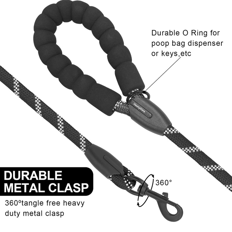 Rope Dog Leash 5 FT for Medium and Large Dogs,Heavy Duty Dog Rope with Comfortable Padded Handle,Waterproof Dog Leash for Walking,Reflective Nylon Dog Leash,Black Black 1/2" x 5 FT - PawsPlanet Australia