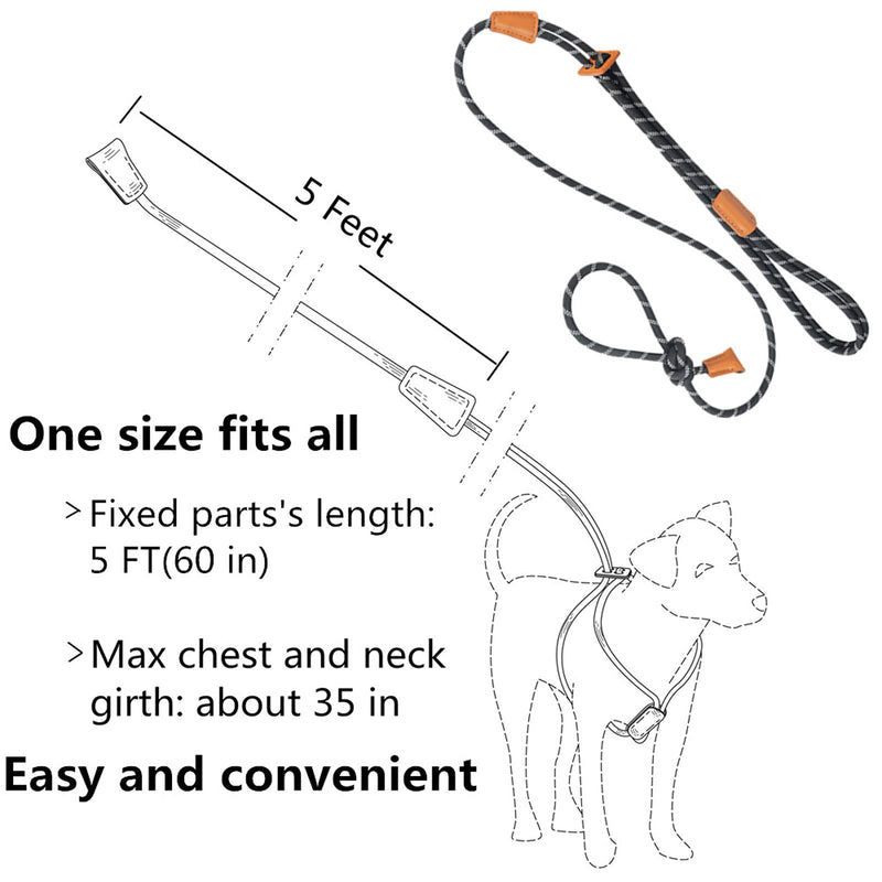 Harness Lead No Pull Dog Harness and Leash Set, Slip Leads for Dogs, Leash for Medium Dogs, All in One Dog 3-in-1, 5ft Pet Training Leads, One-Piece Cushioned Rope Design black - PawsPlanet Australia