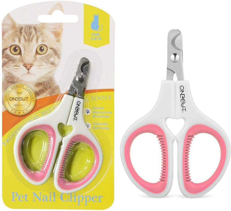 OneCut Pet Nail Clippers, Update Version Cat & Kitten Claw Nail Clippers for Trimming, Professional Pet Nail Clippers Best for a Cat, Puppy,Rabbit, Kitten & Small Dog,Sharp & Safe (Pink) Pink