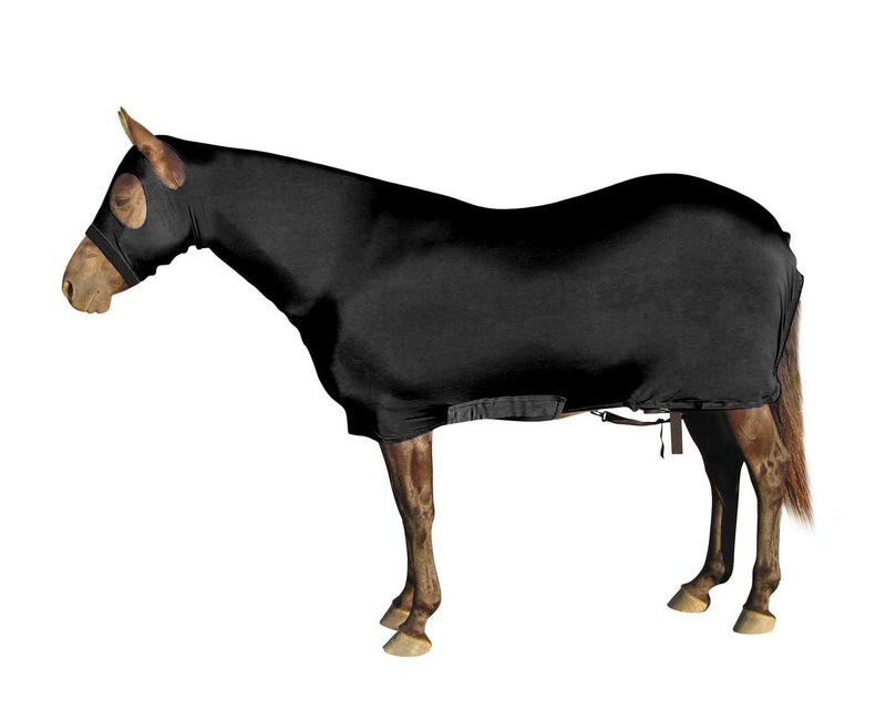Derby Originals Comfy Stretch Lycra Sleazy Slicker Full Head and Body Sheet with Zipper – 6-Month Warranty Large Mini Horse Black - PawsPlanet Australia