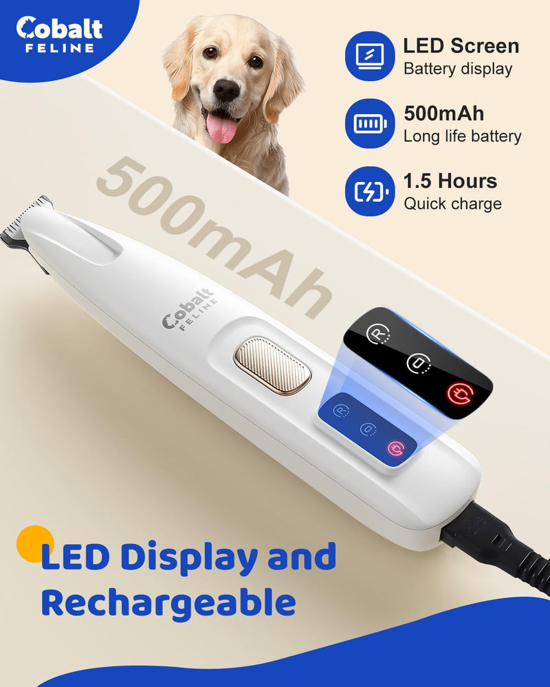 Dog Paw Trimmer with LED Light, 35 dB Low Noise Waterproof Rechargeable Pet Paw Trimmer for Pet Paws, Ears, Rump, Face, Eyes (White) White - PawsPlanet Australia