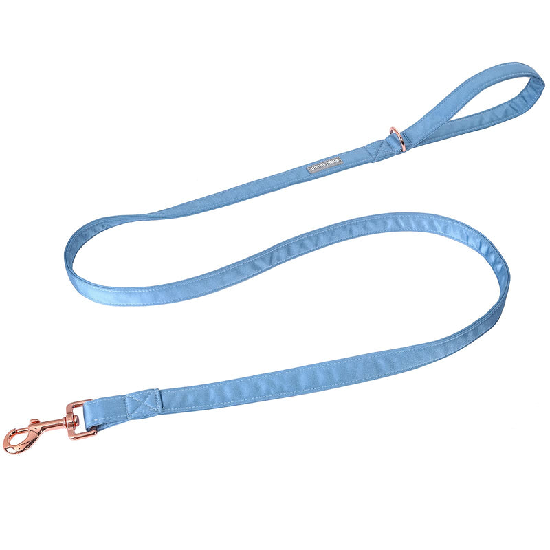 Lionet Paws Silk Dog Collar and Leash Set, Adjustable Comfortable Blue Dog Collar with Metal Buckle for Small Medium Large Dog Boy Girl Gift, Neck 13.5-22 Inches M - PawsPlanet Australia