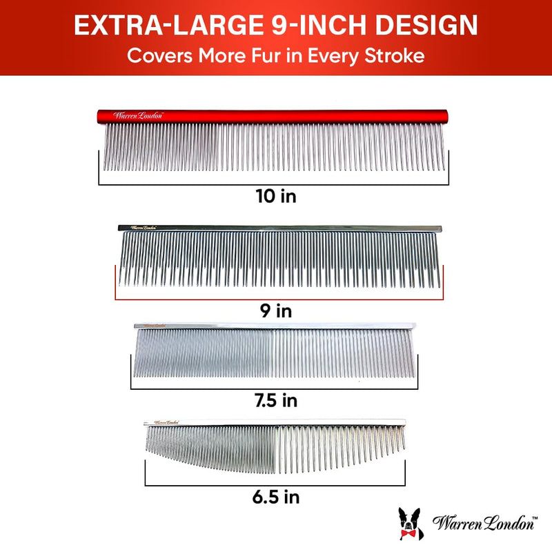 Warren London Carding Pro XL Comb 9in | Copper Grooming Comb with Dual-Length Teeth | Removes Undercoat, Loose Fur, and Dander | Groom like a Professional - PawsPlanet Australia