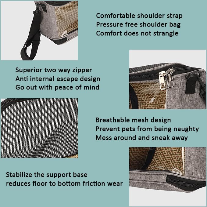 FLEXMAN Bird Carrier Bag, Portable Small Bird Travel Cage, Transparent Lightweight Breathable, Two Way Zipper Parrot Travel Cage with Side Pockets for Parrots, Birds, Hamsters, Small Lizards (Grey) Grey