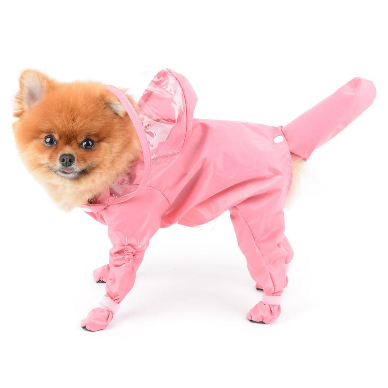 SMALLLEE_LUCKY_STORE Cute Raincoat for Small Dogs with Hood and Boots Detachable Tail Puppy Botton Down Rain Jacket Full Boby 4 leg Jumpsuit Waterproof Lightweight Clothes,Pink,XL XL pink